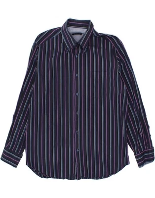 ROCCOBAROCCO Mens Shirt Medium Navy Blue Striped HY02 - Image 1 of 3