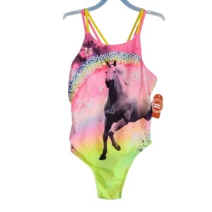 Rainbow Unicorn Girls Size XL 14-16 Swimsuit One Piece Sequins Colorful NWT - Picture 1 of 7