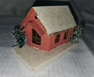 Vintage 1950's Paper Mache Mini Christmas Putz Houses JAPAN Pink - Picture 1 of 6