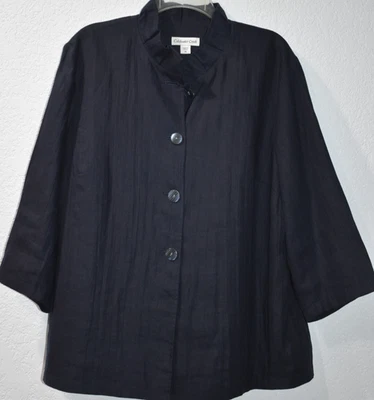 COLDWATER CREEK льняной куртки Blazer с подкладкой 4 кнопки 3/4 slv оборки шеи темно-синий 18 - Изображение 1 из 4