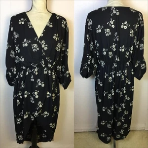 Vestido envolvente tórrido 3X Mujer Plus Azul Marino Floral Pestañas enrollables Manga Cintura elástica - Imagen 1 de 18
