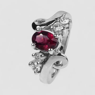 Exquisitos anillos de oro blanco de plata de ley 925 de 1,02 quilates de rodolita roja talla 7,5 Foto 1 de 4