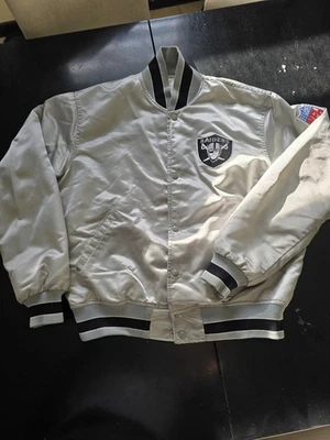 Vintage Oakland Raiders Starter Jacket Mens Large Bomber Gray Satin USA 80s 90s - Image 1 of 4