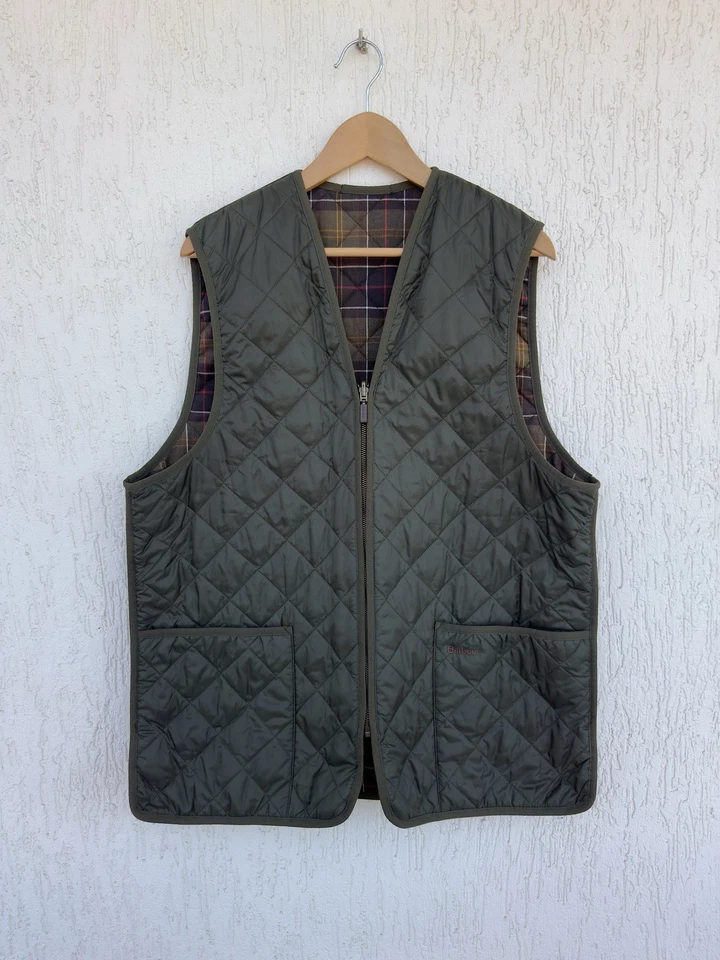 Barbour Quilted Waistcoat Men’s Zip Vest Outdoor Gilet Dark Khaki Sz L - Image 1 of 4