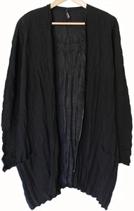 BABETTE Crinkle Pleat V-Neck ZIPPER JACKET TOP Tunic w Pockets SZ L / XL Black - Picture 1 of 4