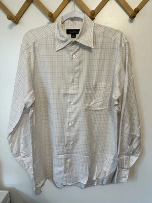 Ermenegildo Zegna Woven Grid Burgundy Check Spread Collar Shirt Size Small  - Image 1 of 4