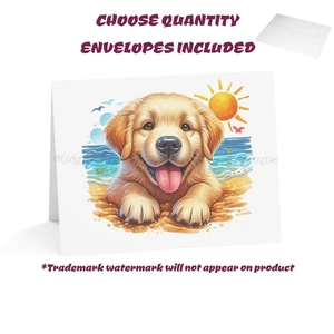 DigiPups Golden Retriever Cachorro Perro Playa Sol Nota Juego de Tarjetas Tarjetas y Sobres - Imagen 1 de 3