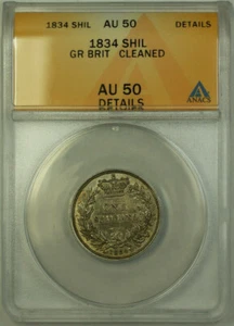 1834 Great Britain Silver 1 Shilling Coin ANACS AU 50 Cleaned Details - Picture 1 of 2