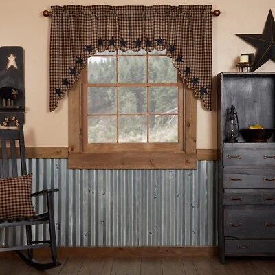 JUEGO DE BOTÍN FESTONEADO ESTRELLA AZUL MARINO Country Check Primitivo Azul Marino Bronceado Marcas VHC Foto 1 de 4