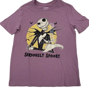 Jack Skellington Tee Old Navy Large 10-12 purple T-shirt seriously spooky NWOT - Picture 1 of 6