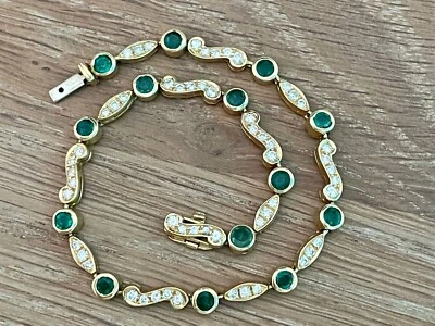 ARMBAND mit 2,57ct. BRILLANTEN & SMARAGD 750 / 18 K GOLD TENNISARMBAND - Bild 1 von 4