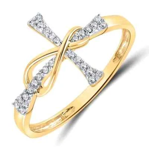 Anillo de aniversario de cruz de diamantes de corte redondo de 2 quilates enchapado en oro amarillo de 14 k - Imagen 1 de 4
