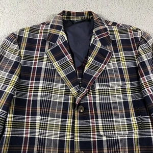 Polo Ralph Lauren Blazer Adult M Blue Red Madras Plaid 3 Button Sport Coat - Picture 1 of 15