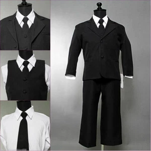 Jungen schwarz formeller Anzug, 5-teiliges Set für Hochzeitsabschluss Erstkommunion S bis 20 - Bild 1 von 7
