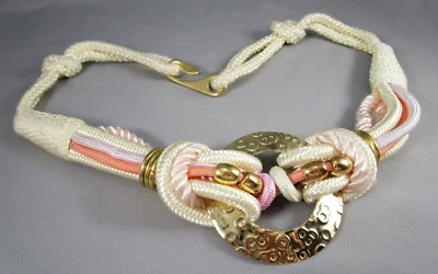 Cinturón de Moda Vintage Rosa Crema Cordón Estampado Tono Dorado #304 33" a 40" Foto 1 de 4