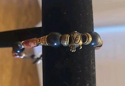 Brazalete hecho a mano con cuentas bohemio mezclado metales cuero cierre barra Foto 1 de 4