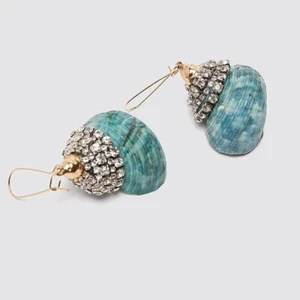 NEW AUTH ZARA SPECIAL EDITION SHELL COLLECTION CRYSTAL JEWELED DROP EARRINGS - Picture 1 of 4