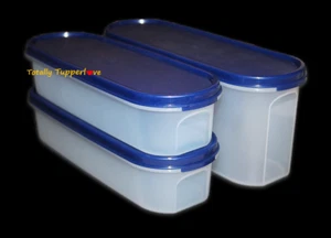Juego de 3 Tupperware Super Ovals Modular Mates #1 #2 Contenedores Negrita N Azul De Colección - Imagen 1 de 2