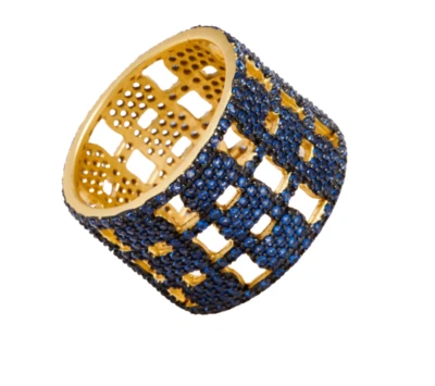 FREIDA ROTHMAN Sterling Silver Midnight Baroque Blues Cigar Band Ring BLUE Sz 5 - Image 1 of 4