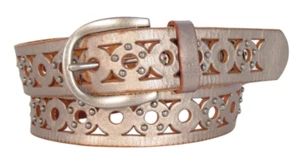 FOSSIL Gold Metallic Perforated Studded Leather Belt Women's L (up to 38") - Picture 1 of 7