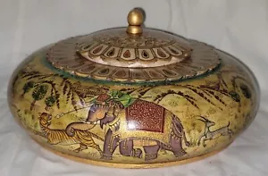 Vintage Look Collectible Decorative Hunting Hand Painted Camel Bone Tobacco Box - Picture 1 of 12