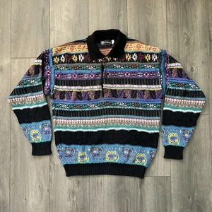 VTG Tundra Mens M 1/4 Button Pullover Knit Sweater Multicolor 80s 90s Style - Picture 1 of 9