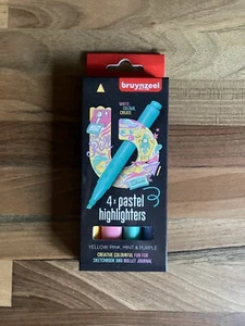 Bruynzeel Pastel Highlighter Pen Set Pack of 4 New Yellow Pink Mint Purple - Picture 1 of 3