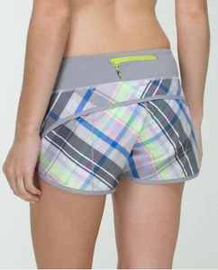 Pantalones Cortos Lululemon Talla 4 Velocidad Correr Gimnasio Cuadros Gris Blanco Azul Rosa - Imagen 1 de 10