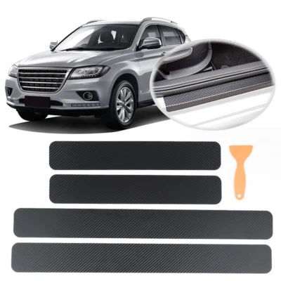 Película protectora de pedal de bienvenida 4 pegatinas de fibra de carbono para umbral de puerta de automóvil Foto 1 de 4