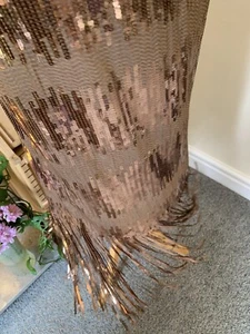 Wedding Races Party Copper Rosé Gold Sequin Fringe Cruise Elli White Dress 12 14 - Picture 1 of 24