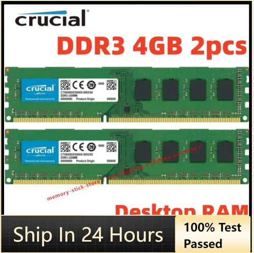 Crucial DDR3 8GB 2x 4GB PC3-12800U Desktop 1600MHz DIMM 240-Pin Memory RAM 4G 8G - Image 1 of 4