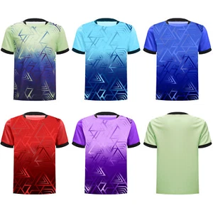 Kids Boys Sports Top Training Jersey Short Sleeve T-shirt Geometric Print - Picture 1 of 41