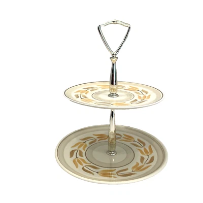 Vintage Red Wing Pottery Tip Toe Pattern 2 Tiered Tidbit Tray - Image 1 of 4