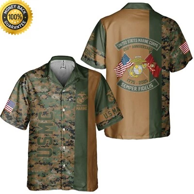 *Best Price* Custom U.S. Marines 250th Anniversary Hawaiian Shirt  S-5XL - Image 1 of 4