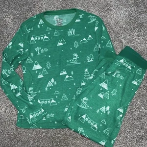 NWT Wondershop Kids Christmas Holiday Green Thermal Waffle Knit Pajamas L 10/12 - Picture 1 of 3