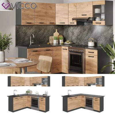 Cucina angolare blocco cucina ad incasso Rick 190 cm antracite quercia Vicco - Immagine 1 di 4