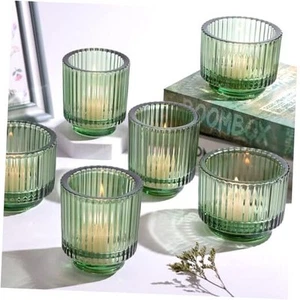6pcs Assorted Votive Candle Holders for Wedding Centerpieces, Vintage Green - Picture 1 of 7