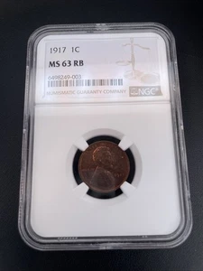 1917 Lincoln Cent NGC MS 63 RB - Picture 1 of 6
