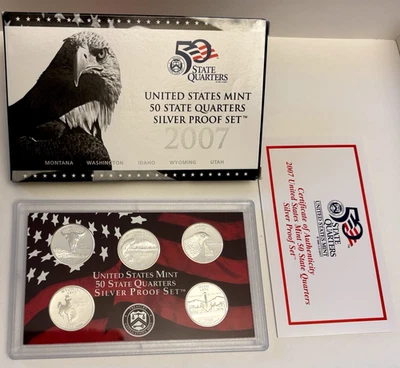 2007 United States Mint 50 State Quarters SILVER Proof Set with OGP & COA - Image 1 of 4