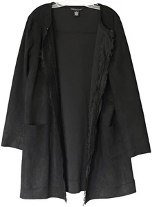 JOAN VASS Staubmantel aus Wildlederimitat & Spitze mit Taschen SCHWARZ Größe XL - Bild 1 von 7