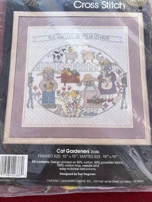Golden Bee Stamped Cross Stitch Kit “Cat Gardeners” NIP - Image 1 of 3