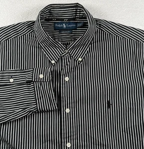 Ralph Lauren Button-Down Shirt Mens XL Black White Striped Custom Fit Black Pony - Picture 1 of 7