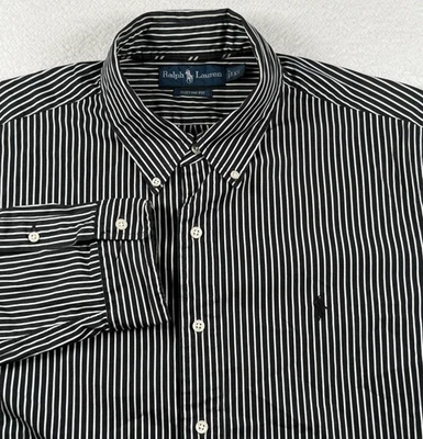 Ralph Lauren Button-Down Shirt Mens XL Black White Striped Custom Fit Black Pony - Image 1 of 4
