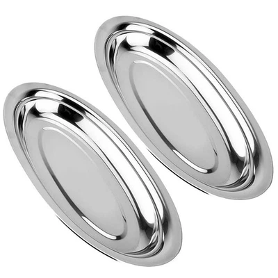  2 Pcs Steel Serving Platter Stainless Dish Dinner Plate Fish Shaped - Image 1 of 4