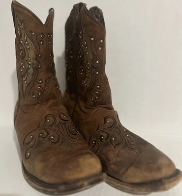 Corral Leather Worn-In Embroidered Cowgirl Boots Girls 2 Distressed Rodeo Boho - Image 1 of 4