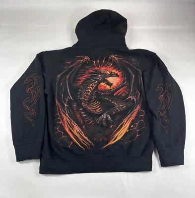 Sudadera con Capucha Spriral Dragon Para Hombres L Negra 90S Flames Y2K Cyber Punk Gótica De Colección Foto 1 de 4