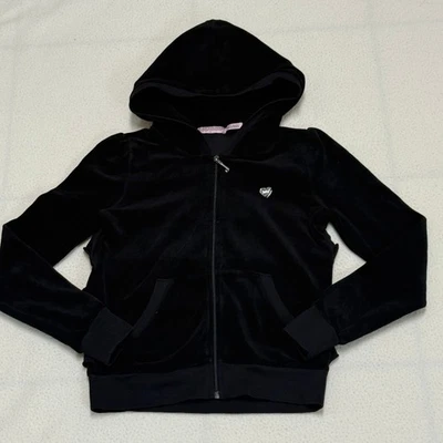 Juicy Couture Girl's Velour Full Zip Hoodie w/ 4 Tiered Ruffles - Size 8 - Black - Image 1 of 4