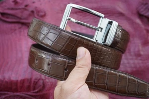 Dark Brown Genuine Croco Belly  Leather Men's Belt - W 1.5 inch #E4 - Picture 1 of 8