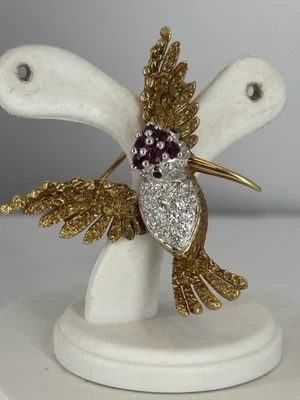 Broche broche colibrí rubí diamante oro amarillo 18k 8,5 gramos Foto 1 de 4