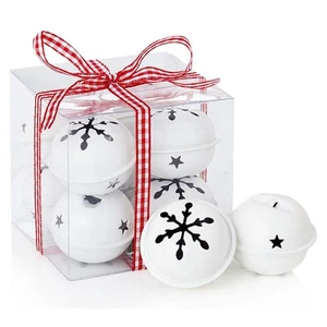 Pack x 8 Snowflake Design Jingle Bells WHITE Christmas Decorations 4cm - Picture 1 of 1